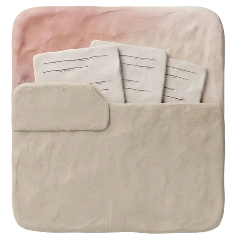 A clay folder holding documents — the systematic review this project builds on